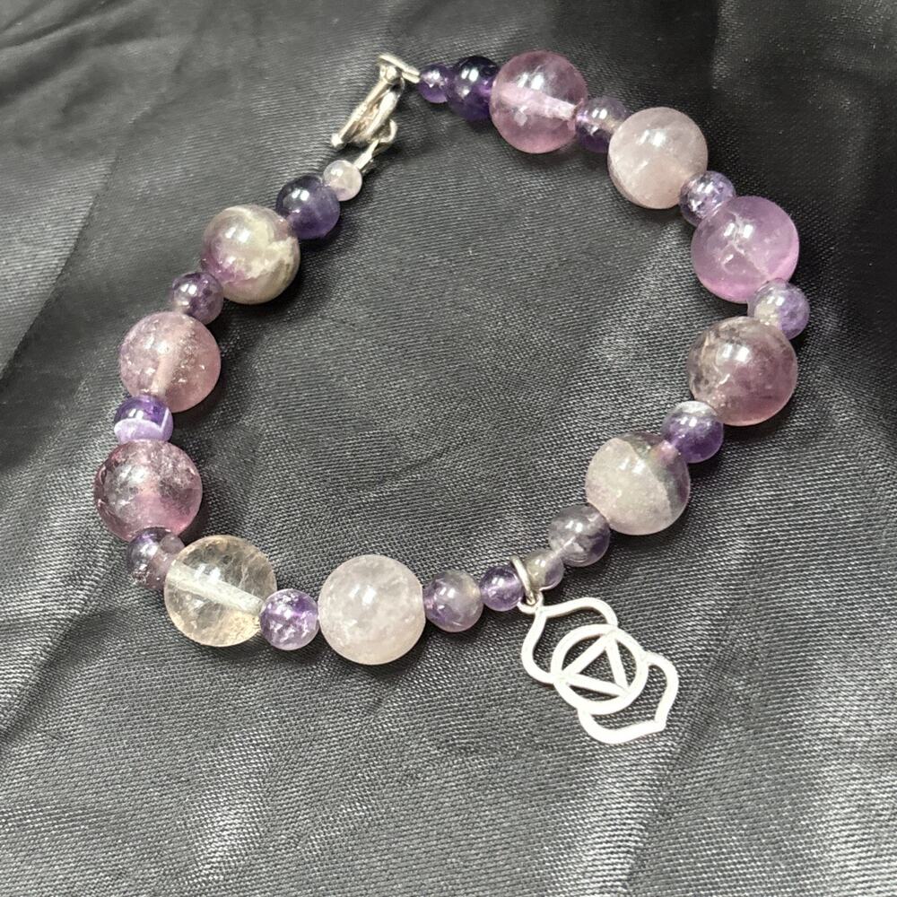 Amethyst Buddha chakra Sterling Charm Bracelet Calming Protection Chakra Beaded